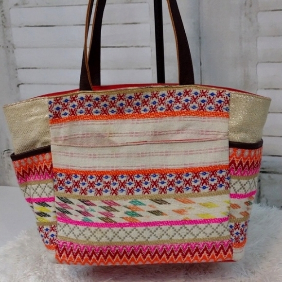 Big Buddha Beaded and Embroidered Tote, 13x12x6 - Picture 3 of 10